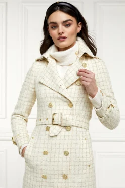 Clearance Full Length Marlborough Trench Coat (Ivory Sparkle Tweed) Women Trench Coats|Coats