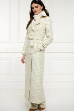 Clearance Full Length Marlborough Trench Coat (Ivory Sparkle Tweed) Women Trench Coats|Coats
