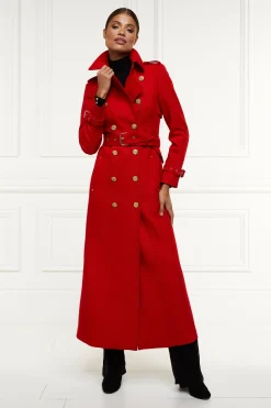Clearance Full Length Marlborough Trench Coat (Red Barathea) Women Coats|Trench Coats