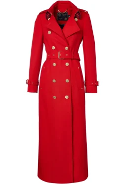 Clearance Full Length Marlborough Trench Coat (Red Barathea) Women Coats|Trench Coats