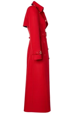 Clearance Full Length Marlborough Trench Coat (Red Barathea) Women Coats|Trench Coats
