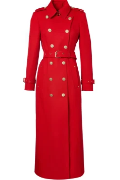 Clearance Full Length Marlborough Trench Coat (Red Barathea) Women Coats|Trench Coats