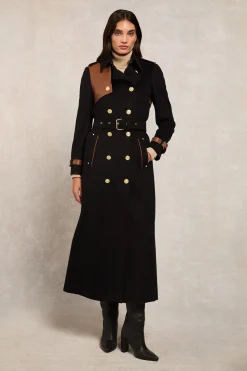 Sale Full Length Marlborough Trench Coat (Soft Black Tan) Women Trench Coats|Coats