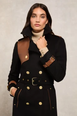 Sale Full Length Marlborough Trench Coat (Soft Black Tan) Women Trench Coats|Coats