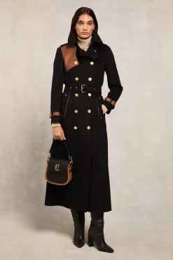 Sale Full Length Marlborough Trench Coat (Soft Black Tan) Women Trench Coats|Coats