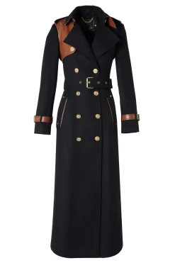 Sale Full Length Marlborough Trench Coat (Soft Black Tan) Women Trench Coats|Coats
