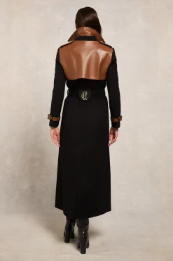 Sale Full Length Marlborough Trench Coat (Soft Black Tan) Women Trench Coats|Coats