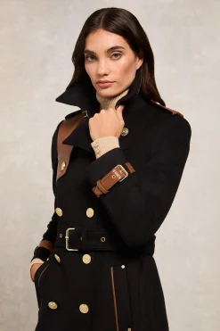 Sale Full Length Marlborough Trench Coat (Soft Black Tan) Women Trench Coats|Coats