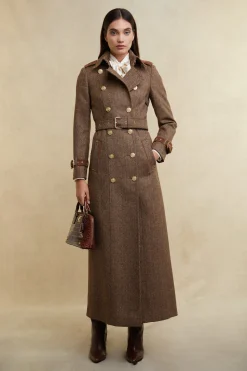 Sale Full Length Marlborough Trench Coat (Large Scale Brown Herringbone) Women Trench Coats|Coats