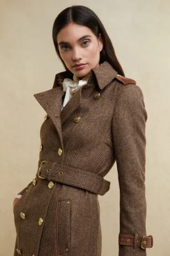 Sale Full Length Marlborough Trench Coat (Large Scale Brown Herringbone) Women Trench Coats|Coats
