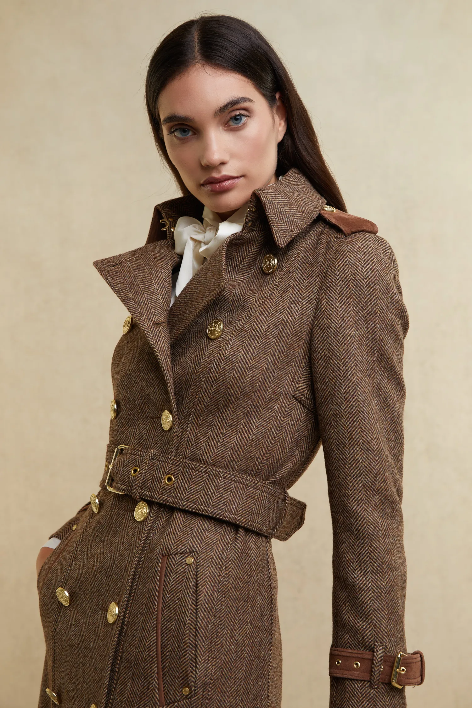 Sale Full Length Marlborough Trench Coat (Large Scale Brown Herringbone) Women Trench Coats|Coats