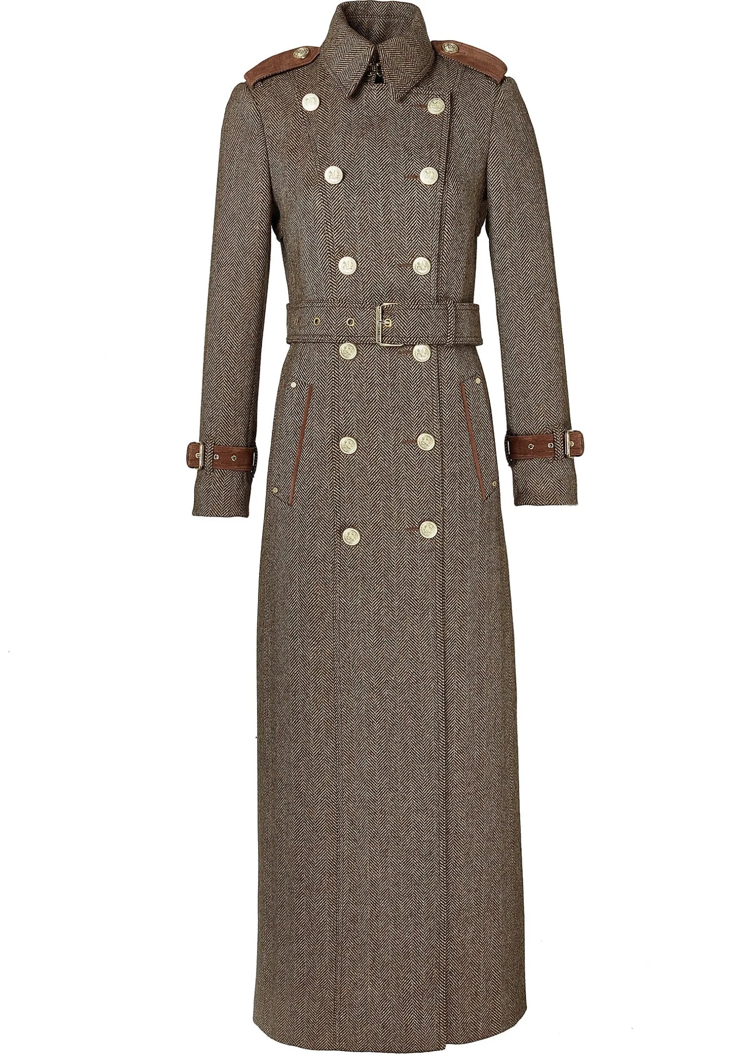 Sale Full Length Marlborough Trench Coat (Large Scale Brown Herringbone) Women Trench Coats|Coats