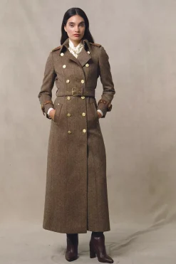 Sale Full Length Marlborough Trench Coat (Large Scale Brown Herringbone) Women Trench Coats|Coats