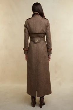 Sale Full Length Marlborough Trench Coat (Large Scale Brown Herringbone) Women Trench Coats|Coats