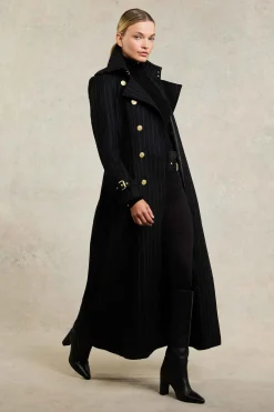 Online Full Length Marlborough Trench Coat (Black Pinstripe) Women Trench Coats|Tailoring