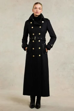 Online Full Length Marlborough Trench Coat (Black Pinstripe) Women Trench Coats|Tailoring