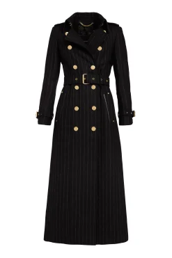 Online Full Length Marlborough Trench Coat (Black Pinstripe) Women Trench Coats|Tailoring
