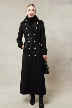 Online Full Length Marlborough Trench Coat (Black Pinstripe) Women Trench Coats|Tailoring