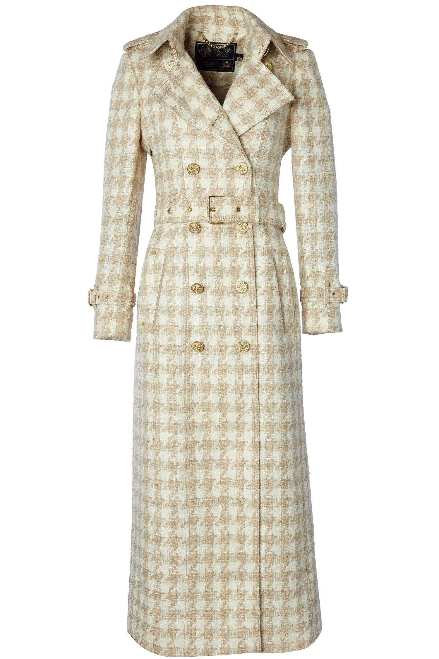 Clearance Full Length Marlborough Trench Coat (Camel Houndstooth) Women Trench Coats|Coats