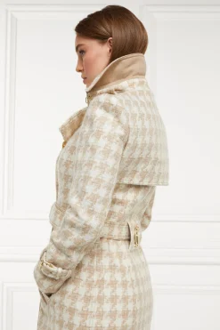 Clearance Full Length Marlborough Trench Coat (Camel Houndstooth) Women Trench Coats|Coats