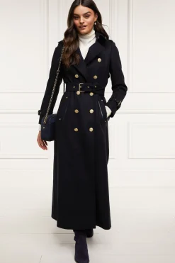 Fashion Full Length Marlborough Trench Coat (Soft Navy) Women Trench Coats|Coats