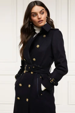 Fashion Full Length Marlborough Trench Coat (Soft Navy) Women Trench Coats|Coats