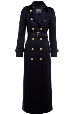 Fashion Full Length Marlborough Trench Coat (Soft Navy) Women Trench Coats|Coats