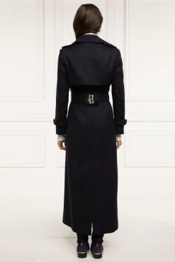 Fashion Full Length Marlborough Trench Coat (Soft Navy) Women Trench Coats|Coats