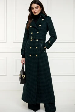 Online Full Length Marlborough Trench Coat (Emerald Houndstooth) Women Trench Coats|Coats