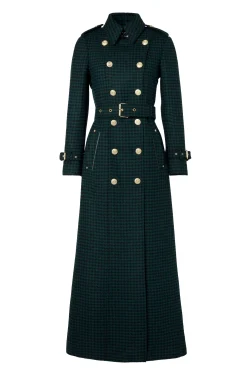 Online Full Length Marlborough Trench Coat (Emerald Houndstooth) Women Trench Coats|Coats