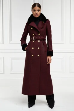 Hot Gold Label Trench (Deep Red Houndstooth) Women Trench Coats|Coats