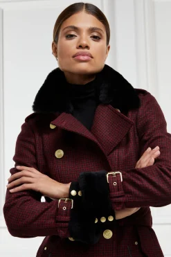 Hot Gold Label Trench (Deep Red Houndstooth) Women Trench Coats|Coats
