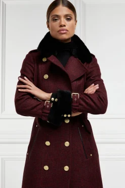 Hot Gold Label Trench (Deep Red Houndstooth) Women Trench Coats|Coats