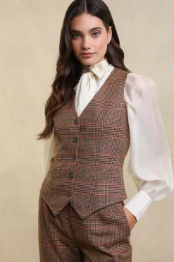 Hot Hampton Waistcoat (Clarence Check Merlot) Women Waistcoats|Tailoring