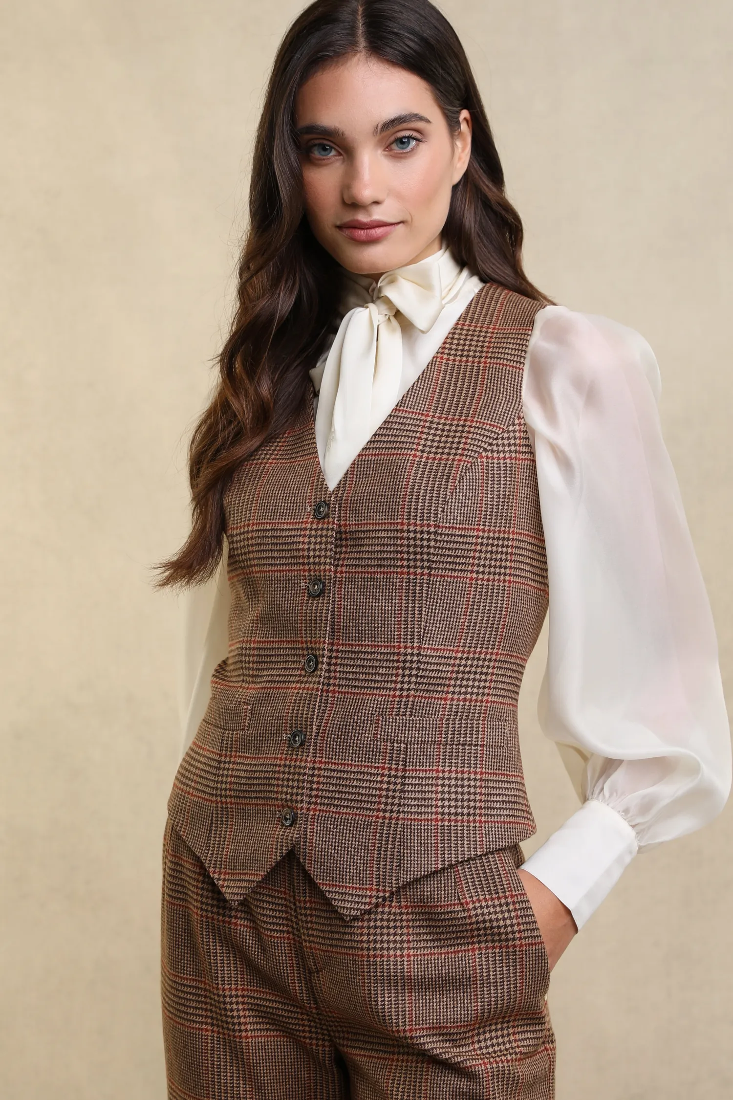 Hot Hampton Waistcoat (Clarence Check Merlot) Women Waistcoats|Tailoring