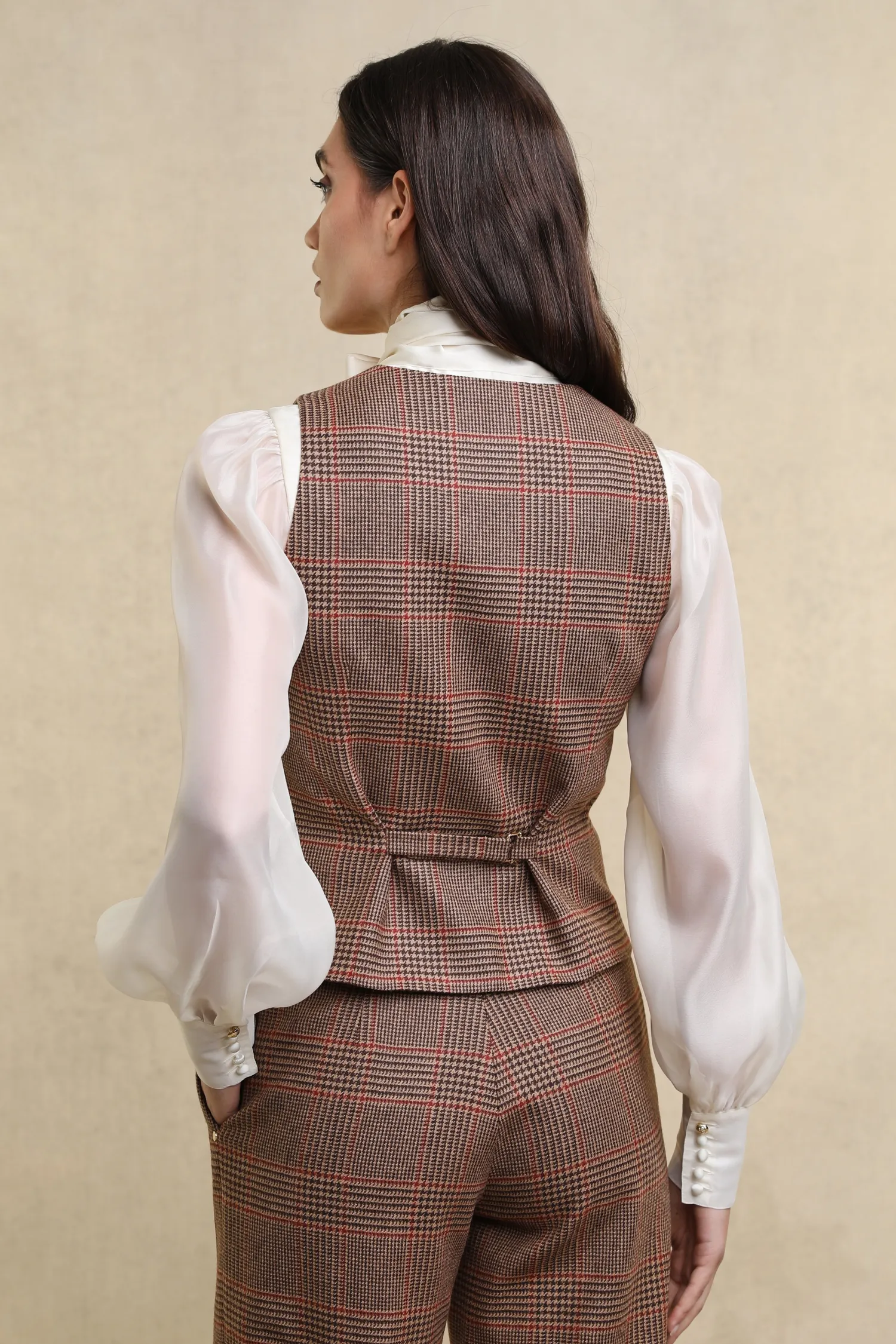Hot Hampton Waistcoat (Clarence Check Merlot) Women Waistcoats|Tailoring