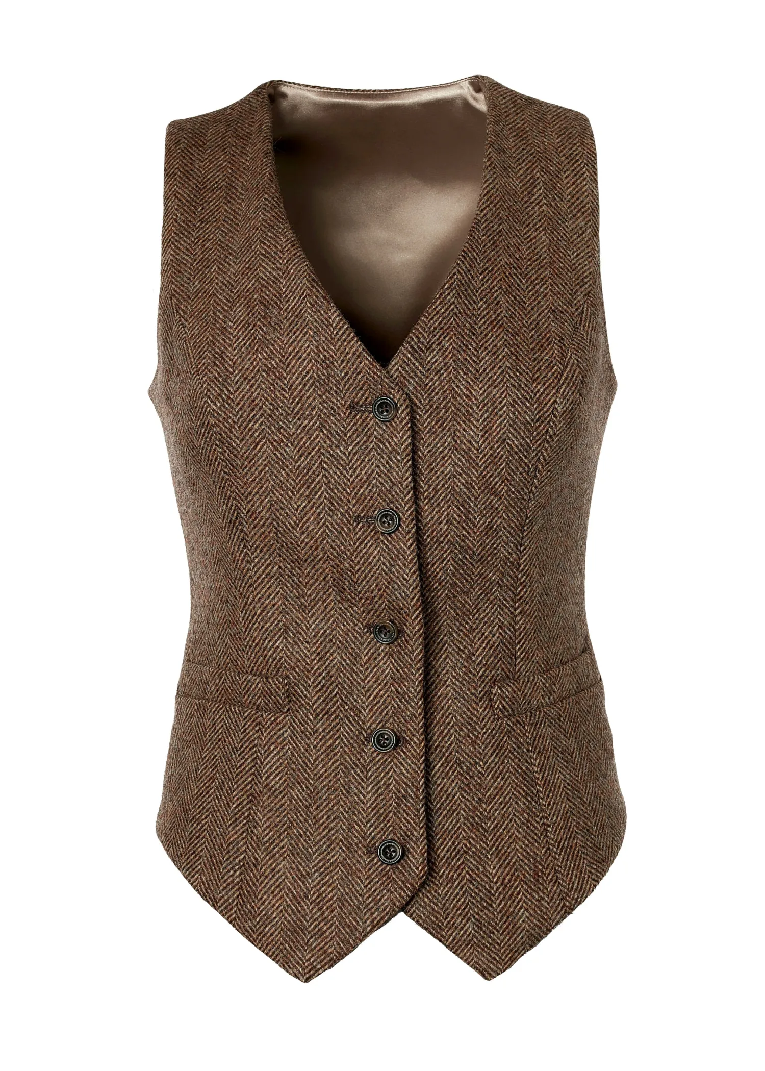Clearance Hampton Waistcoat (Large Scale Brown Herringbone) Women Waistcoats|Tailoring