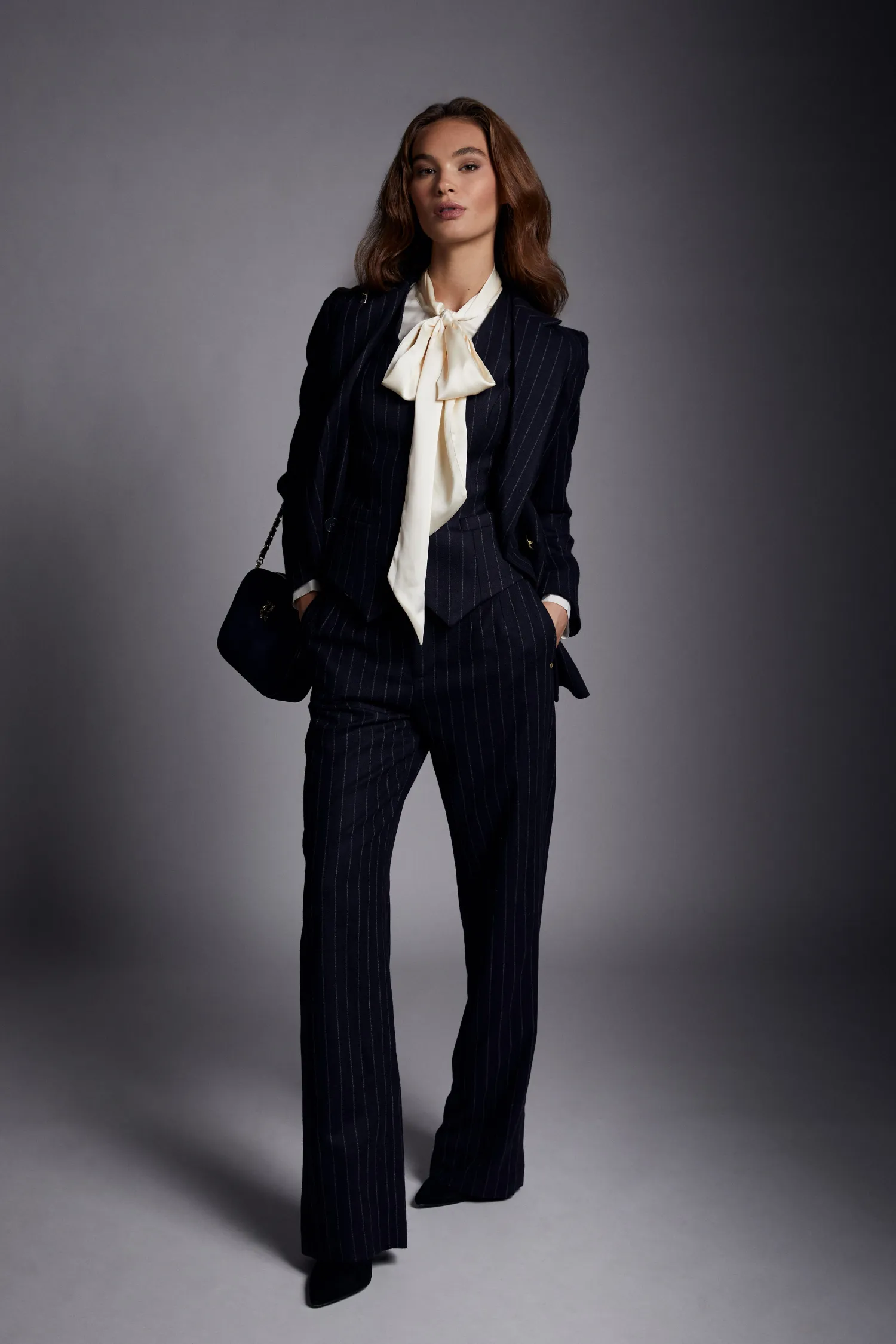 New Hampton Waistcoat (Navy Chalk Pinstripe) Women Waistcoats|Tailoring