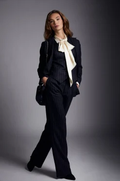 New Hampton Waistcoat (Navy Chalk Pinstripe) Women Waistcoats|Tailoring