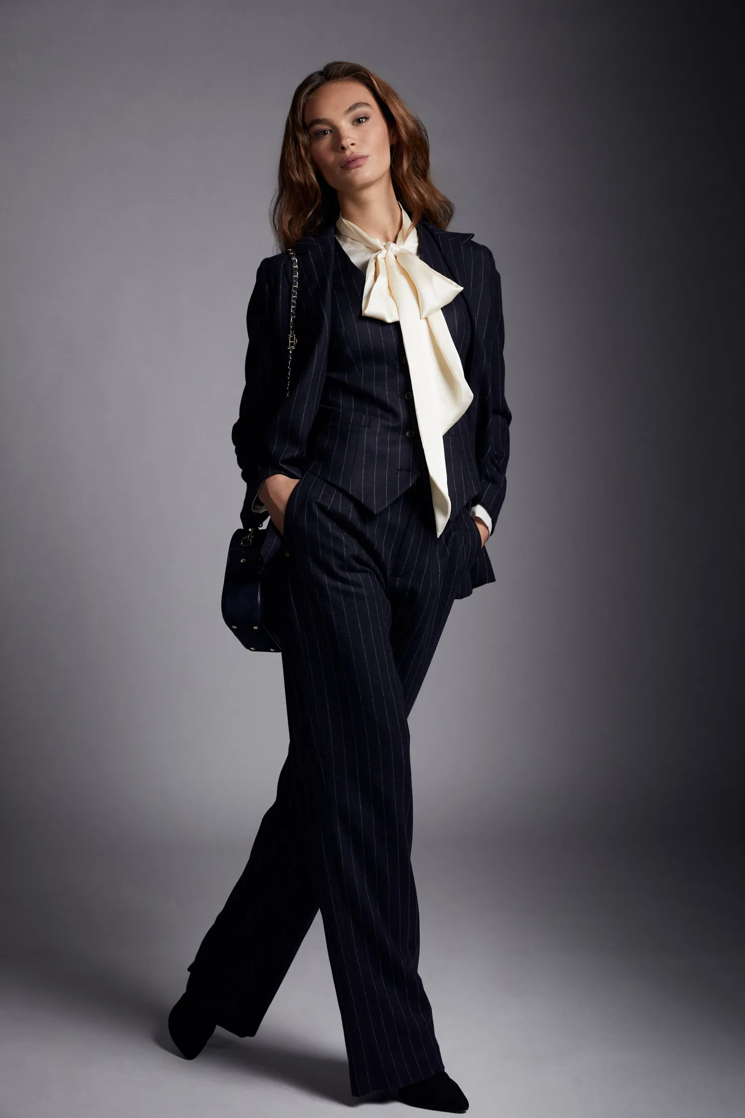 New Hampton Waistcoat (Navy Chalk Pinstripe) Women Waistcoats|Tailoring