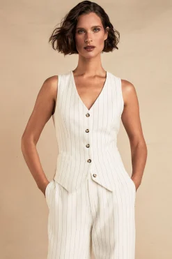 Online Hampton Waistcoat (Oyster Linen Pinstripe) Women Waistcoats|Tailoring