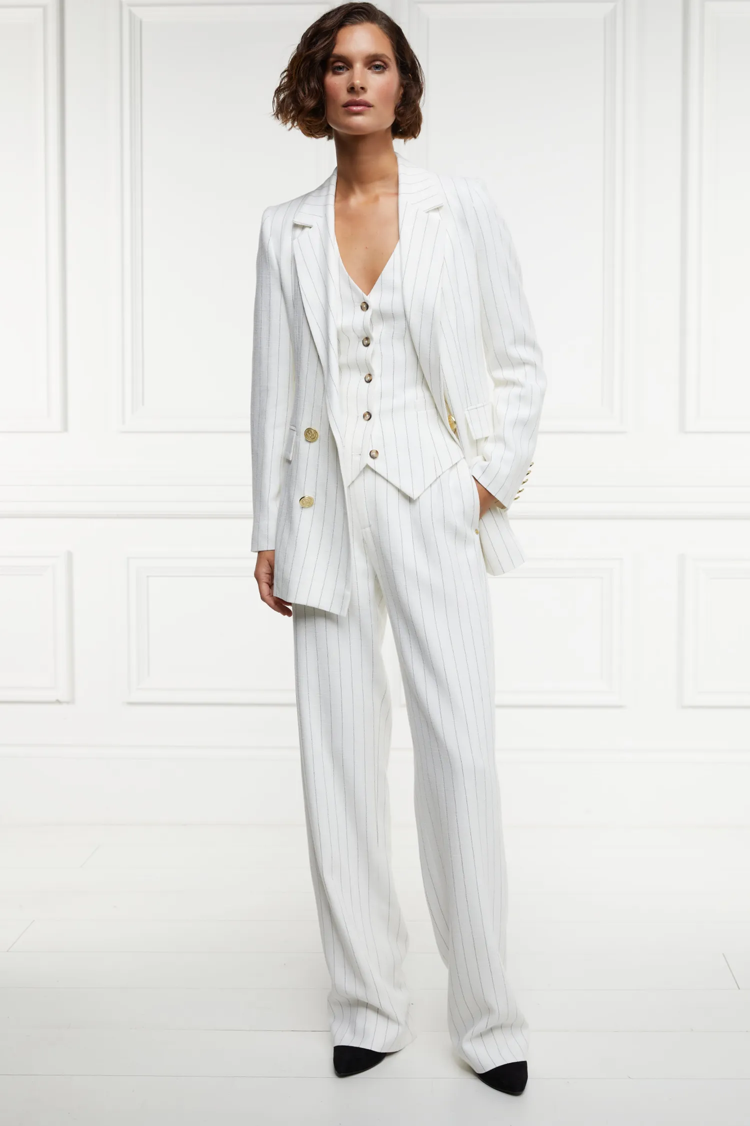 Online Hampton Waistcoat (Oyster Linen Pinstripe) Women Waistcoats|Tailoring