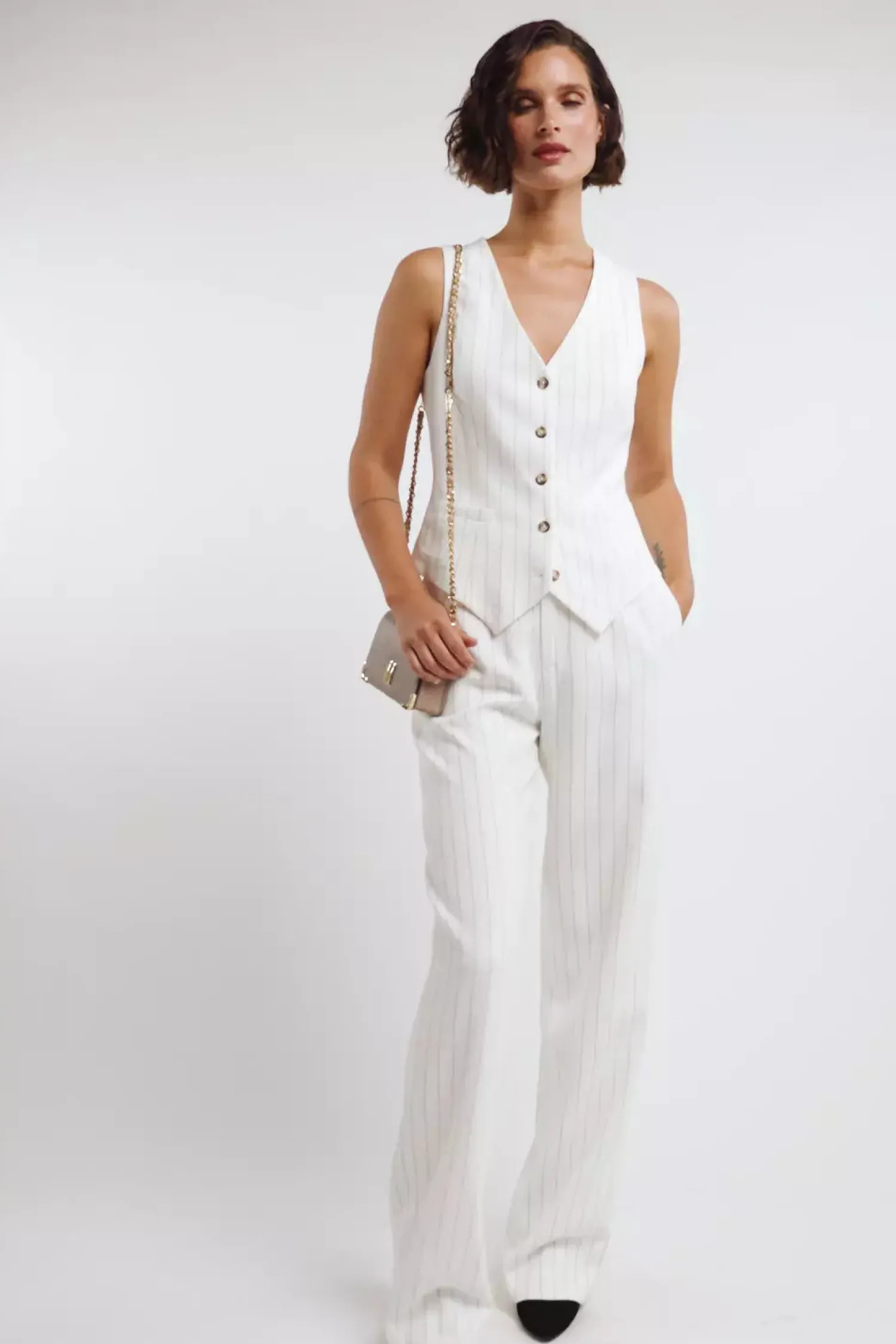 Online Hampton Waistcoat (Oyster Linen Pinstripe) Women Waistcoats|Tailoring