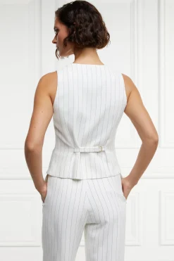 Online Hampton Waistcoat (Oyster Linen Pinstripe) Women Waistcoats|Tailoring