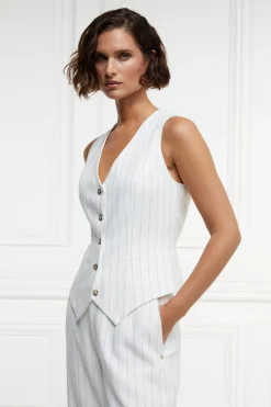 Online Hampton Waistcoat (Oyster Linen Pinstripe) Women Waistcoats|Tailoring