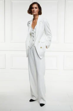 Online Hampton Waistcoat (Oyster Linen Pinstripe) Women Waistcoats|Tailoring