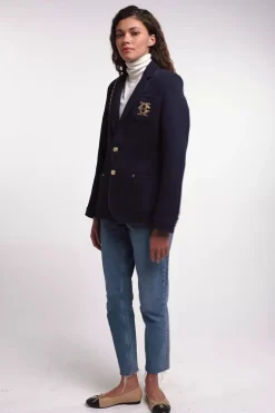 Hot Henley Blazer (Navy Navy) Women Jackets|Blazers