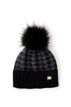 Hot Heritage Bobble Hat (Grey Houndstooth) Women Hats & Headbands|Hats & Headbands