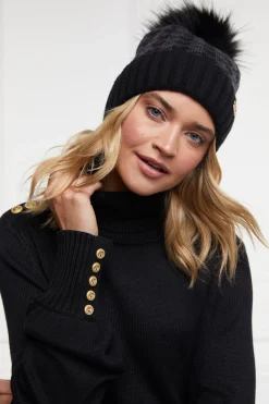 Hot Heritage Bobble Hat (Grey Houndstooth) Women Hats & Headbands|Hats & Headbands