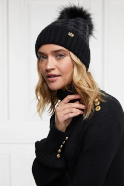 Hot Heritage Bobble Hat (Grey Houndstooth) Women Hats & Headbands|Hats & Headbands